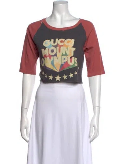 Pre-owned Gucci Mount Olympus Graphic Print Crop Top In Gray