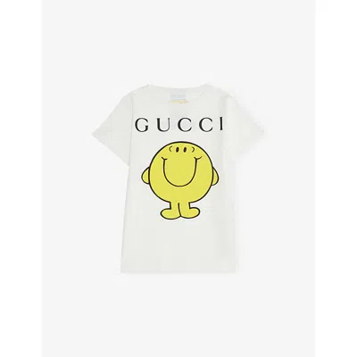 Gucci Kids' New White/mc Mr Happy Graphic Print Cotton T-shirt 4-12