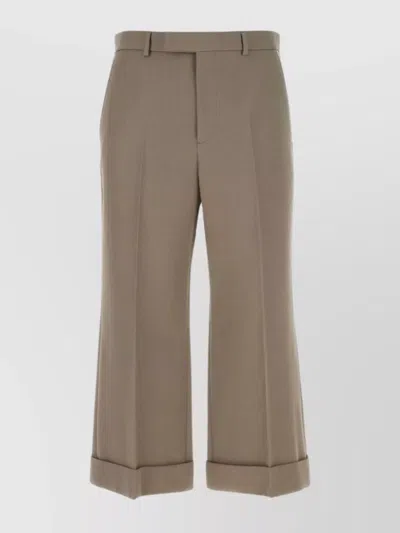 Gucci Wool Wide-leg Cropped Trousers In Brown