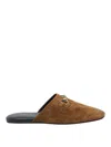 Gucci Women Brown Mule With Horsebit On The Front And All-over Gg Motif In Suede Woman In Brown