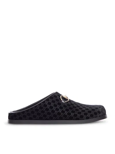 Gucci Women Velvet Horsebit Mules In Black