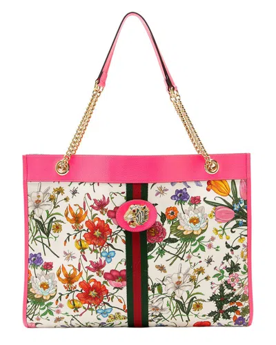 Gucci Multi & Pink & White Canvas Flora & Leather Flora Rajah Large Tote  (authentic Pre-loved)