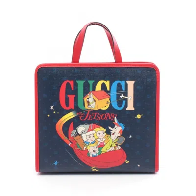 Pre-owned Gucci Multi-color Navy Red Color Coated Canvas Leather Tote Bag ()