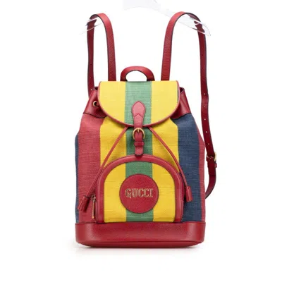 Pre-owned Gucci Multi-color Red Color Canvas Leather Backpack ()