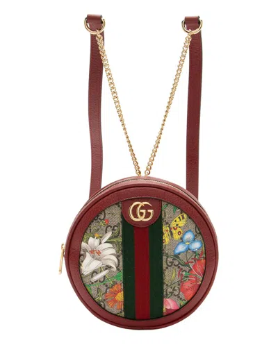 Pre-owned Gucci Multi, Red Gg Supreme Coated Canvas, Leather, Nylon Flora Ophidia Round  Mini Backpack (authen