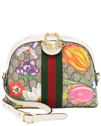 Pre-owned Gucci Multi, White Gg Supreme Coated Canvas, Leather, Nylon Flora Ophidia Dome  Small Shoulder Bag (