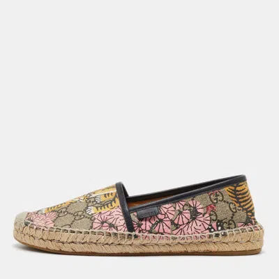 Pre-owned Gucci Multicolor Bengal Tiger Print Gg Supreme Canvas Pilar Espadrille Flats Size 38