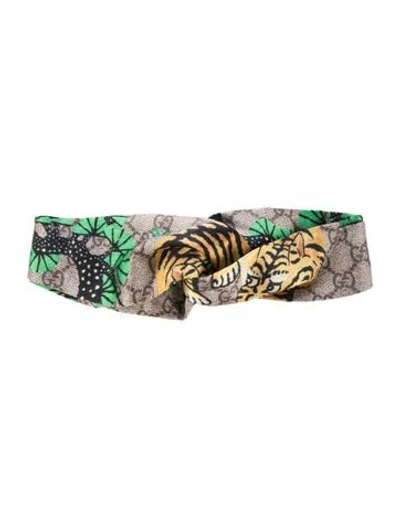 Pre-owned Gucci Multicolor Bengal Tiger Print Silk Gg Headband In Green/neutrals