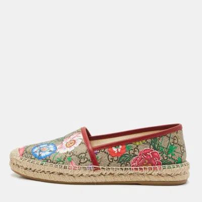 Pre-owned Gucci Multicolor Blooms Print Gg Supreme Canvas Flat Espadrilles Size 37.5