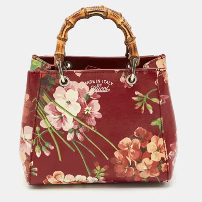 Pre-owned Gucci Multicolor Blooms Print Leather Mini Bamboo Tote