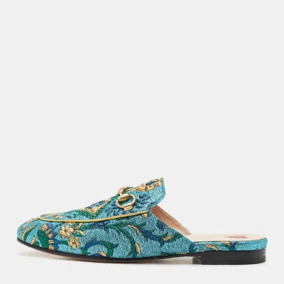 Pre-owned Gucci Multicolor Brocade Fabric Princetown Flat Mules Size 36