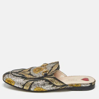 Pre-owned Gucci Multicolor Brocade Fabric Princetown Mules Size 38.5