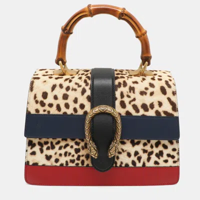 Pre-owned Gucci Multicolor Calf Hair And Leather Medium Dionysus Bamboo Top Handle Bag