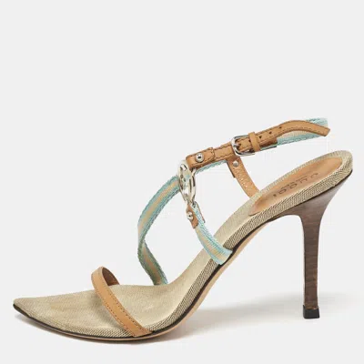 Pre-owned Gucci Multicolor Canvas And Leather Gg Logo Ankle Strap Sandals Size 37
