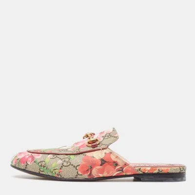Pre-owned Gucci Multicolor Canvas Flower Print Princetown Mules Size 36