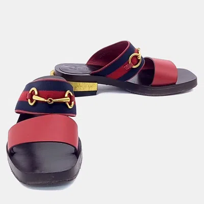 Pre-owned Gucci Multicolor Canvas Leather Slippers Ghw