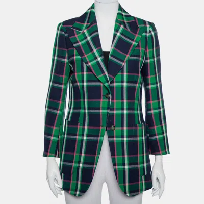 Pre-owned Gucci Multicolor Checkered Wool Tiger Applique Detail Button Front Blazer M