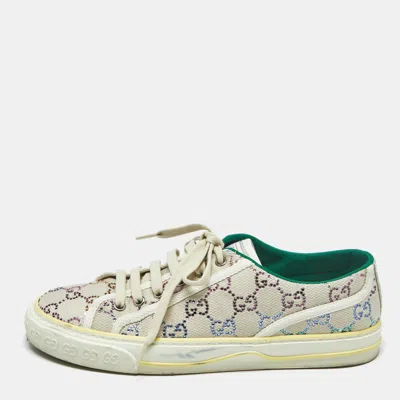 Pre-owned Gucci Multicolor Crystal Gg Canvas Tennis 1977 Sneakers Size 40.5 In Sand