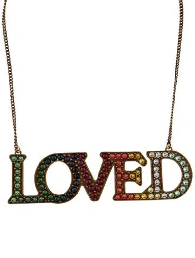 Pre-owned Gucci Multicolor Crystal 'loved' Pendant Necklace, 16"