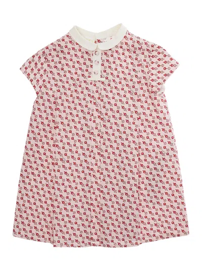 Gucci Kids' Multicolor Dress With Peter Pan Collar And All-over Micro Horsebit Print In Cotton Baby In Red