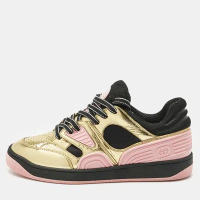Pre-owned Gucci Multicolor Fabric And Leather Basket Low Top Sneakers Size 36