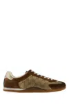 Gucci Shift Suede Sneakers With Gg Supreme Fabric Inserts In Brown