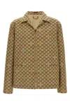 Gucci Beige Shirt With Spread Collar And Two Front Welt Pockets In Gg Canvas Man In Brown