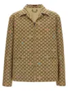 Gucci Beige Shirt With Spread Collar And Two Front Welt Pockets In Gg Canvas Man In Multi