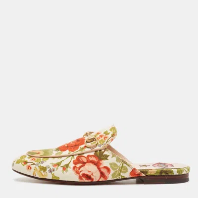 Pre-owned Gucci Multicolor Floral Canvas Princetown Horsebit Flat Mules Size 38