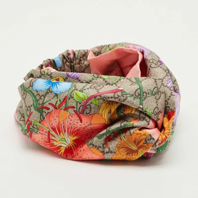 Pre-owned Gucci Multicolor Floral Gg Supreme Print Silk Headband M