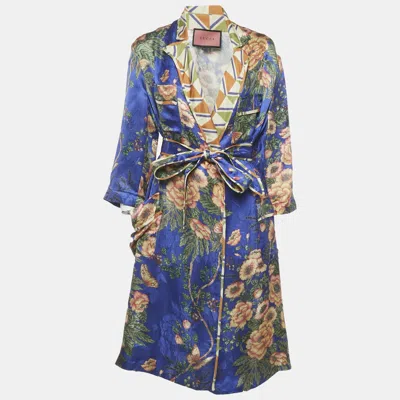 Pre-owned Gucci Multicolor Floral Print Silk Robe M