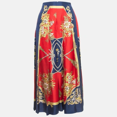 Pre-owned Gucci Multicolor Floral Print Silk Twill Pleated Midi Skirt M
