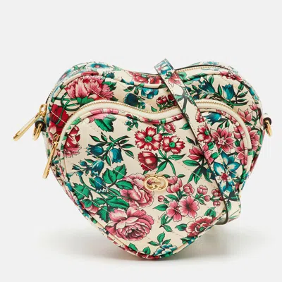 Pre-owned Gucci Multicolor Floral Printed Leather Interlocking G Heart Shoulder Bag