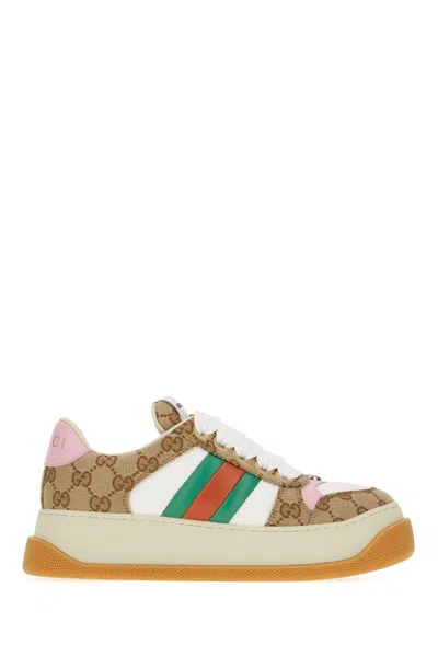 Gucci Multicolor Gg Fabric Double Screener Trainers In Beige