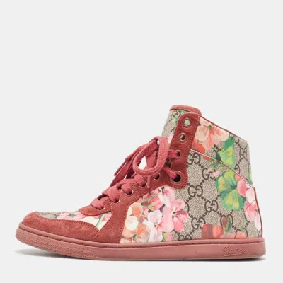 Pre-owned Gucci Multicolor Gg Floral Canvas And Suede Leather High Top Sneakers Size 35.5