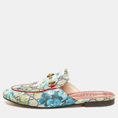 Pre-owned Gucci Multicolor Gg Floral Coated Canvas Princetown Horsebit Mules Size 38