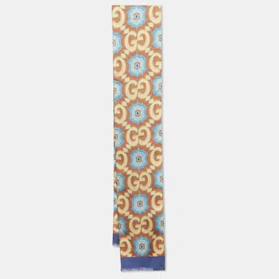 Pre-owned Gucci Multicolor Gg Monogram Print Silk Bandeau Scarf