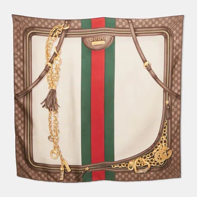 Pre-owned Gucci Multicolor Gg Print Silk Square Scarf