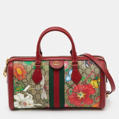 Pre-owned Gucci Multicolor Gg Supreme Canvas And Leather Flora Web Medium Ophidia Boston Bag