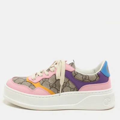 Pre-owned Gucci Multicolor Gg Supreme Canvas And Leather Low Top Sneakers Size 36.5