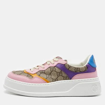 Pre-owned Gucci Multicolor Gg Supreme Canvas And Leather Low Top Sneakers Size 39