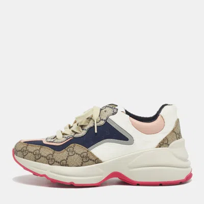 Pre-owned Gucci Multicolor Gg Supreme Canvas And Leather Rhyton Sneakers Size 37.5