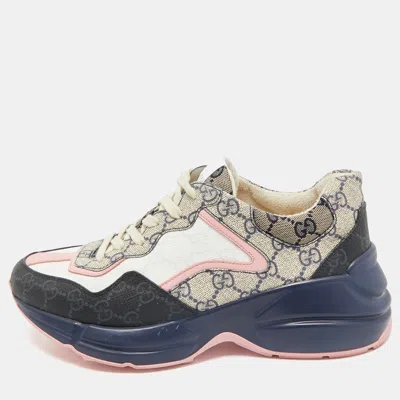 Pre-owned Gucci Multicolor Gg Supreme Canvas And Leather Rhyton Sneakers Size 39.5