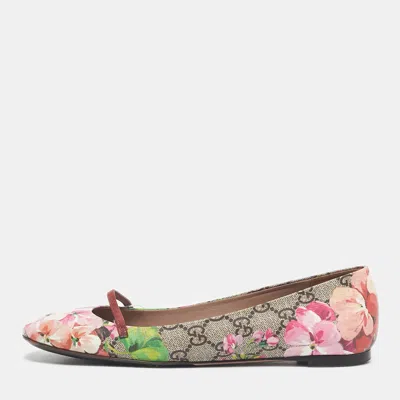 Pre-owned Gucci Multicolor Gg Supreme Canvas Blooms And Leather Ballet Flats Size 37