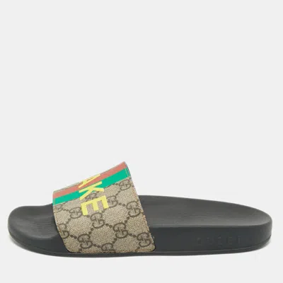 Pre-owned Gucci Multicolor Gg Supreme Canvas Pool Slide Size 38