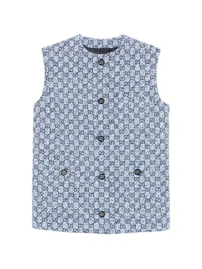 Gucci Multicolor Gg Tweed Black Cotton Blend Vest In Blue