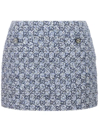 Gucci Multicolor Gg Tweed Skirt In Blue