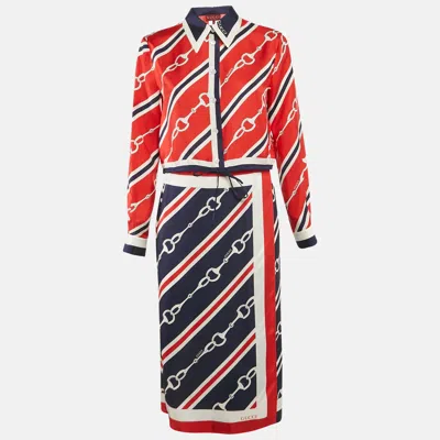 Pre-owned Gucci Multicolor Horse-bit Print Silk Blouse And Skirt Set S