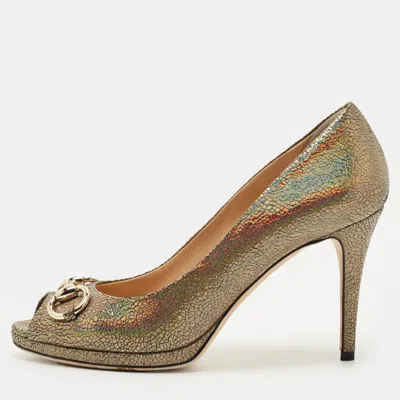 Pre-owned Gucci Multicolor Iridescent Leather Horsebit Peep Toe Pumps Size 39.5