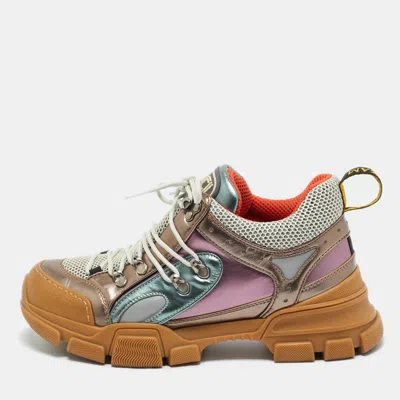 Pre-owned Gucci Multicolor Knit Fabric And Leather Flashtrek Lace Up Sneakers Size 40